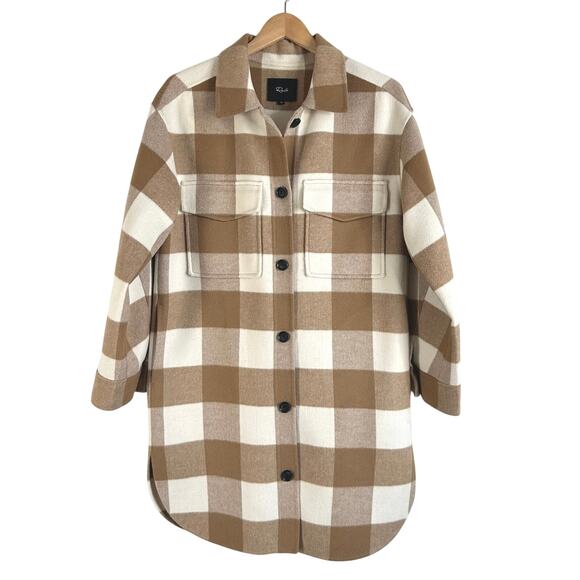 Rails Jaro Coat Oversized Wool Blend Ivory Camel Buffalo Check - Picture 4 of 11